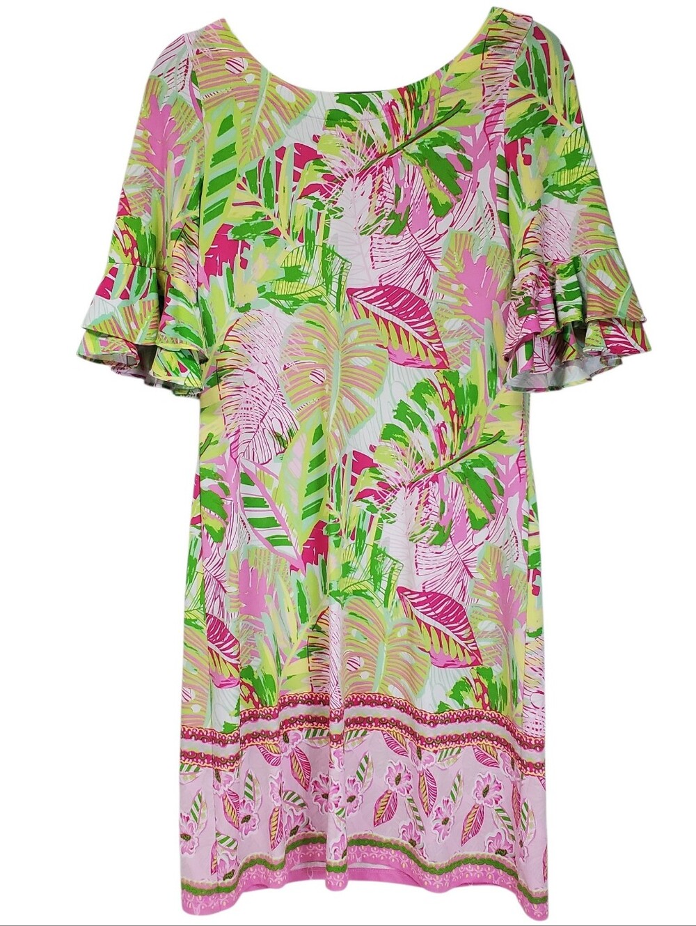 Preppy Beach Cruise Shift Dress Cappagallo Size Medium Tropical Split Leaf Palm